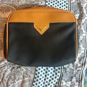 Yves Saint Laurent Tan and Black Woven Clutch